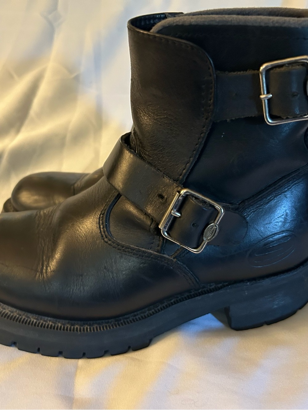 Skechers Black Leather Buckle motorcycle Combat Boots
